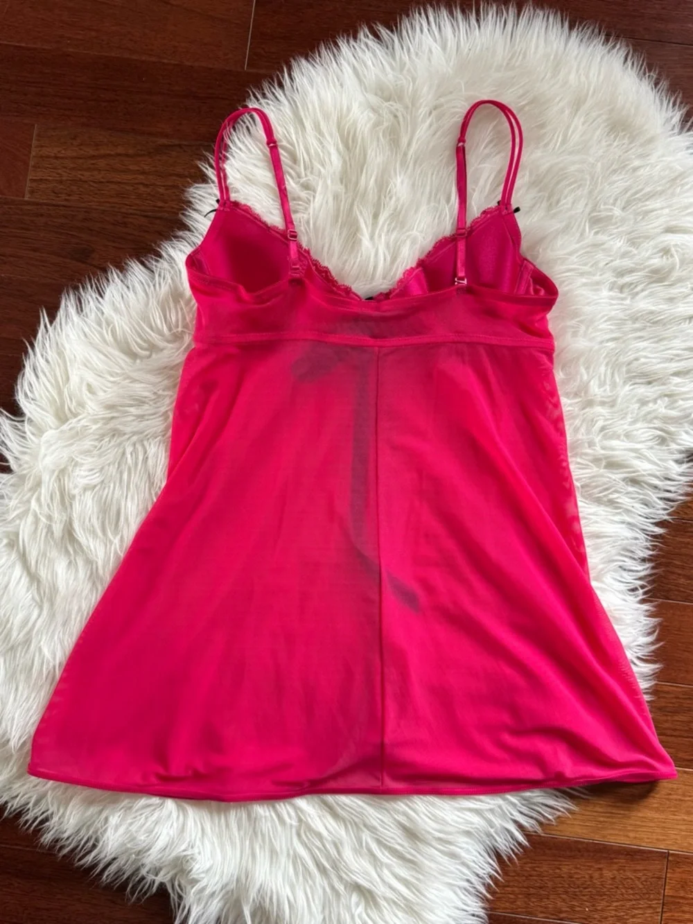 LA SENZA pink lace and chiffon babydoll lingerie with black ribbon size M - Picture 2 of 8